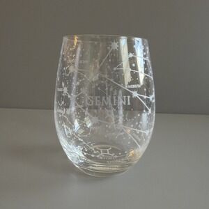 Gemini Stemless Wine Glass Zodiac Constellations Horoscope Stars Etched 16 Oz